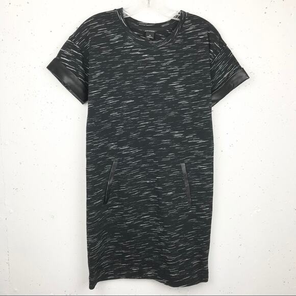 Club Monaco Faux Leather Trim Crewneck Short Sleeve Shirt Dress Size 00 - Picture 1 of 8